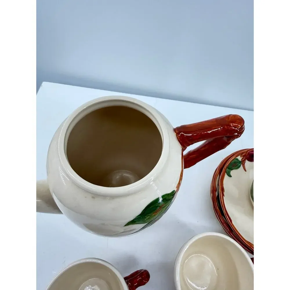 Franciscan Apple Coffee Tea Set 6 Cups Saucers Pot With Lid Vintage California